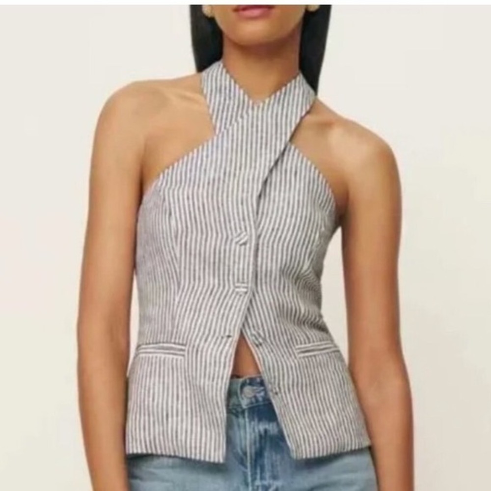 Reformation Summer‎ Tate Striped Cross Neck Halter Vest Waistcoat Top Size 2